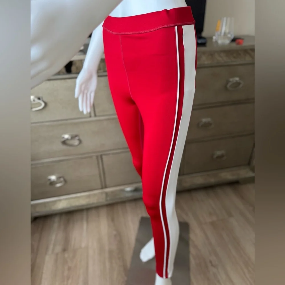 ALO Yoga Red Leggings with White Side Stripes